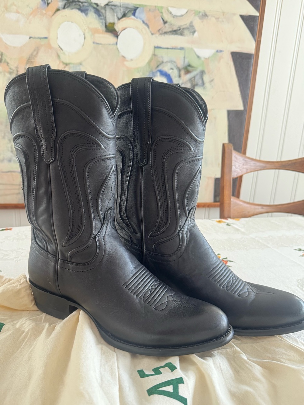 Tecovas Black Leather Cowboy Boots with Stitch Detailing
